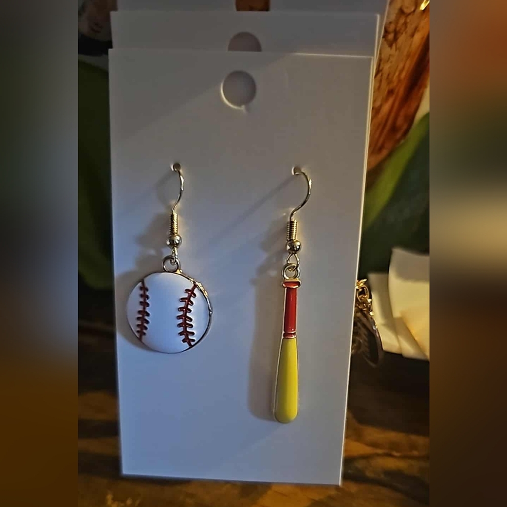 Baseball and Bat Earrings
